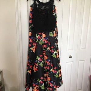 Black and Floral Two Piece Prom Dress